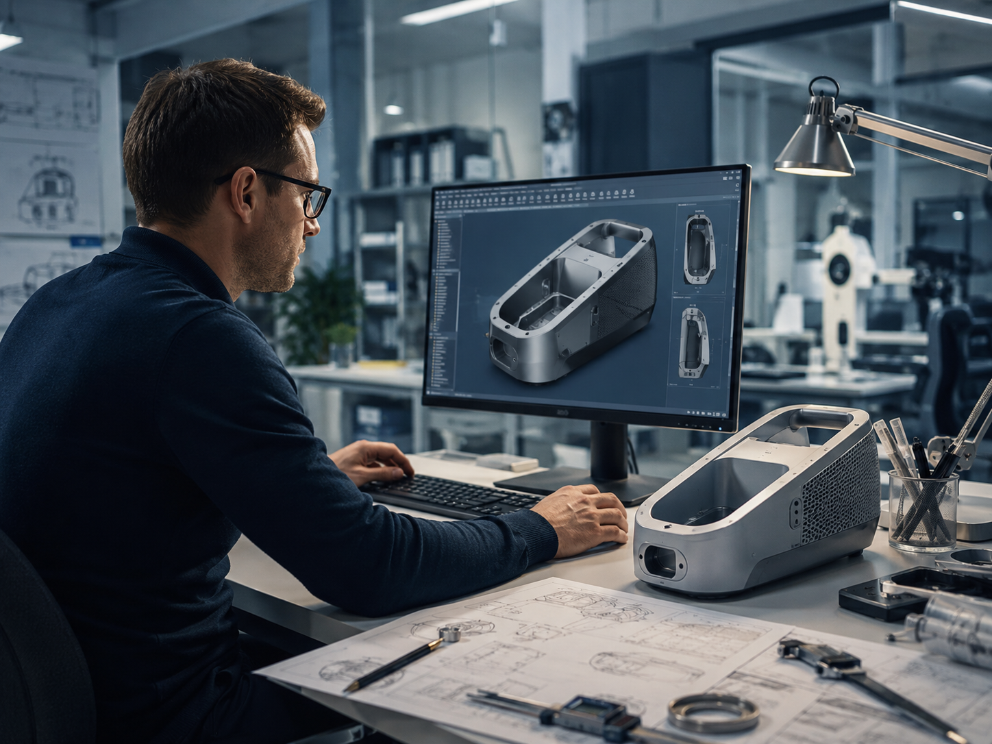 Product design engineer working on CAD prototype design