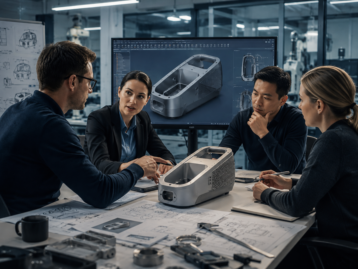 Engineer using CAD for product design and prototype development