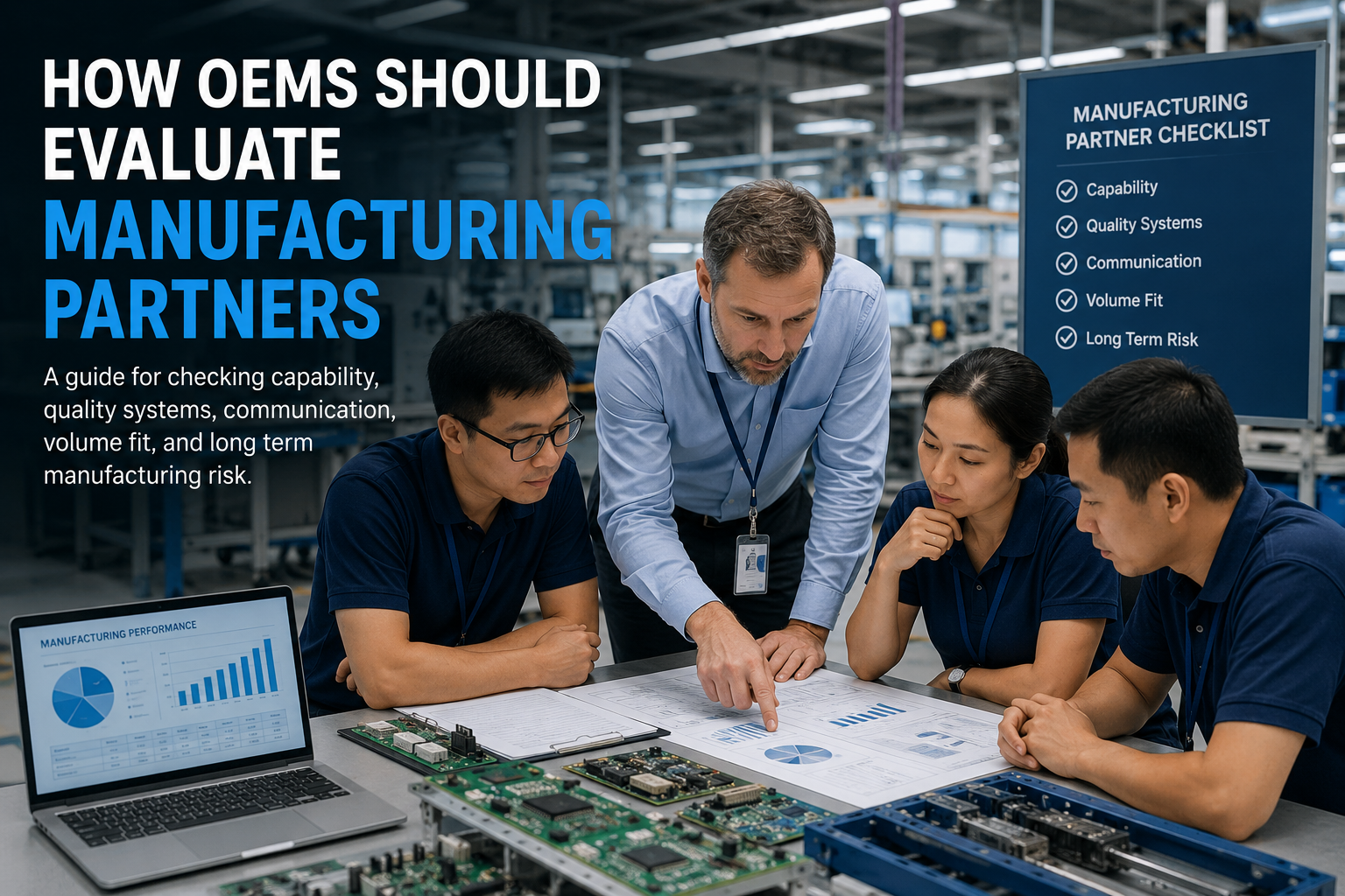 OEM team evaluating a manufacturing partner in a production facility